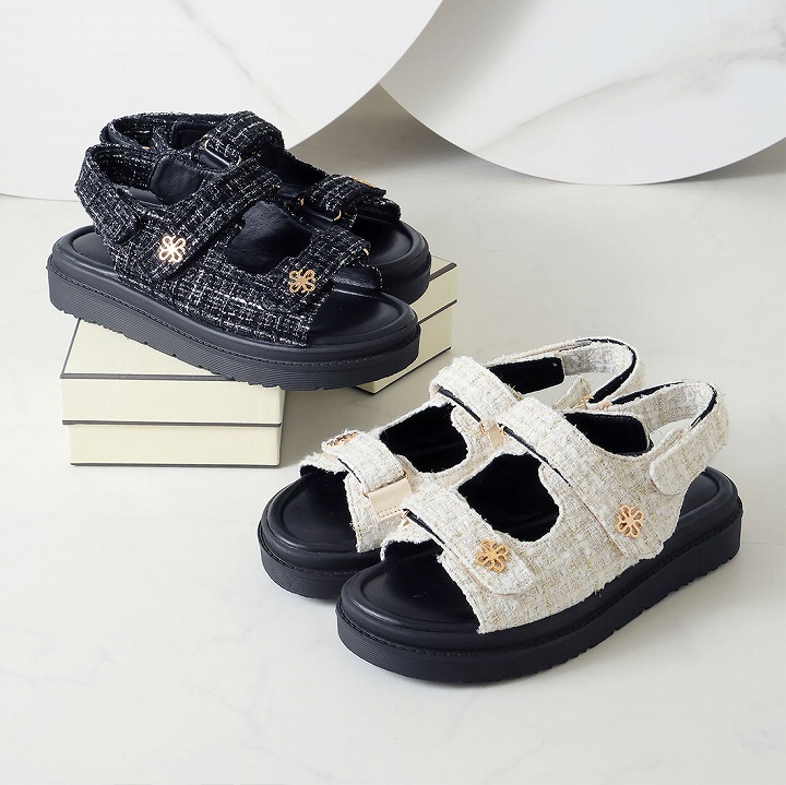 【BALENCIAGA】 サンダル ロゴ 無地 フラット マジックテープ BALENCIAGA サンダル ロゴ 無地 フラット マジックテープ