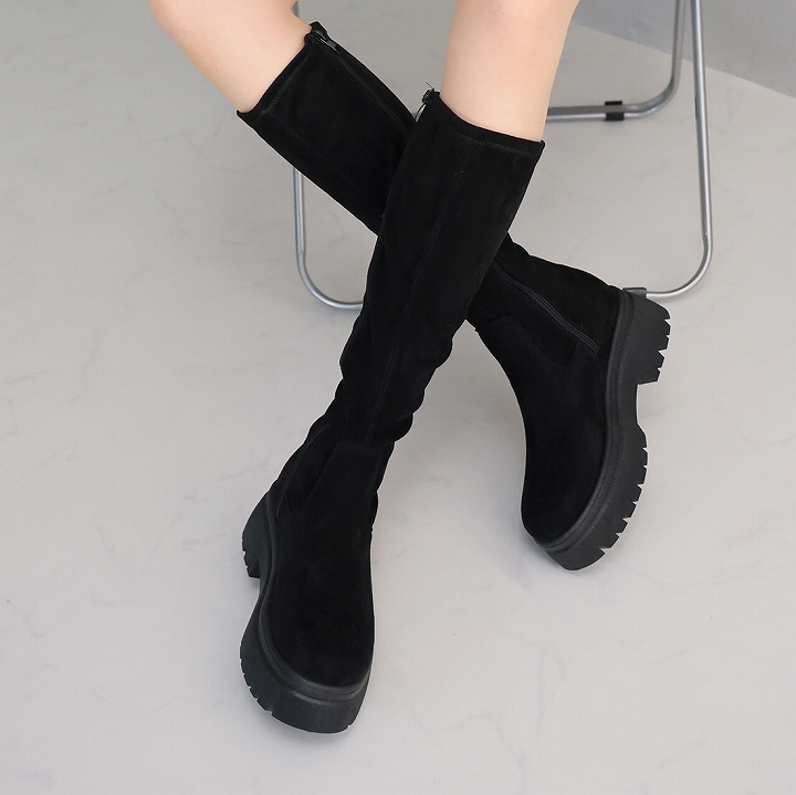 厚底牛革レディースバイク用ロングブーツ Lace Ladies（レースレディース） ブーツ レザー調 厚底 ウエッジ