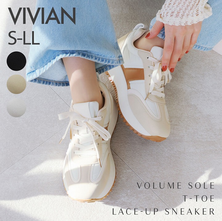 VIVIAN スニーカー レディース 靴紐 厚底スニーカー 厚底 Tトゥ