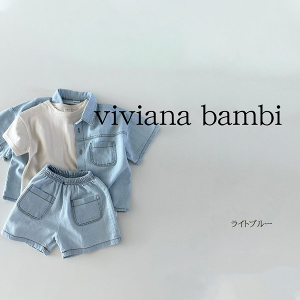 子供服 デニムセットアップ 半袖デニムシャツ 上下セットアップ