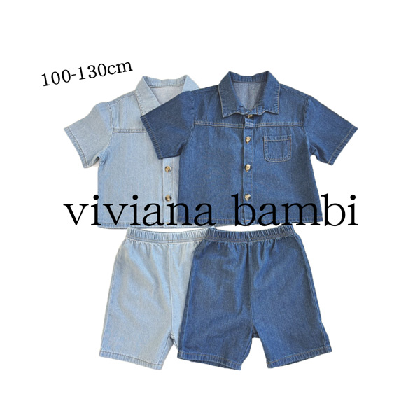 子供服 デニムセットアップ 半袖デニムシャツ 上下セットアップ