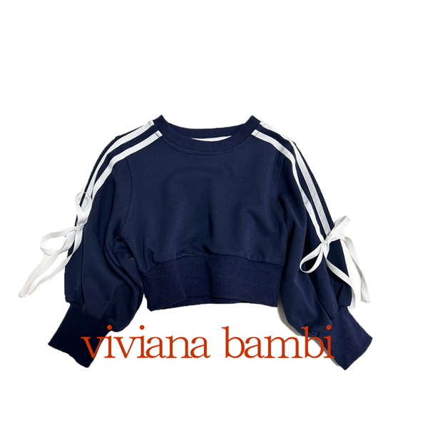 子供服 サイドラインリボンスウェットトレーナー パフ袖トレーナー
