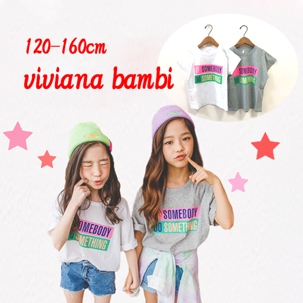 韓国子供服 ロゴポップTシャツ 夏 西海岸 女の子 半袖 Tシャツ