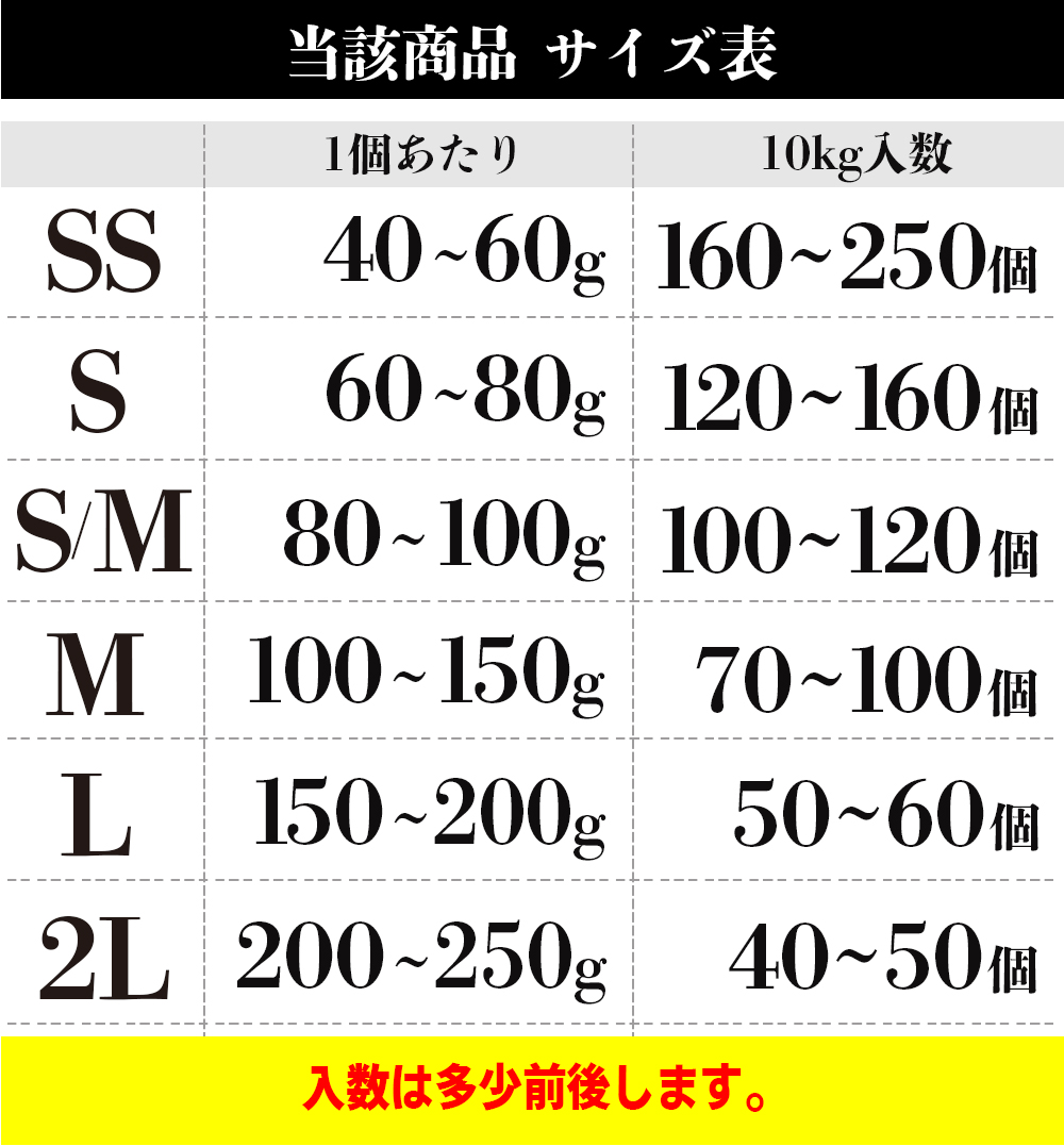 牡蠣 サイズ表
