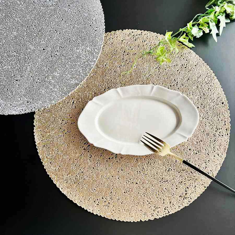 WILLIAMS-SONOMA ランチョンマット ホワイト ランチョンマット シノワズリ 40cm 拭ける ゴールド シルバー プレース