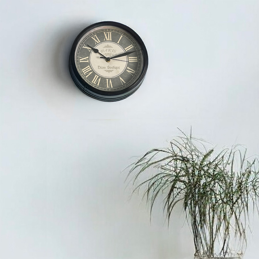 掛時計 ブラック ウォールクロック 掛け時計 吊時計 時計 黒 PARIS
