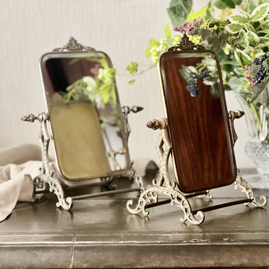 スタンドミラー（角度調整可）2色展開 真鍮製 卓上鏡 テーブルミラー