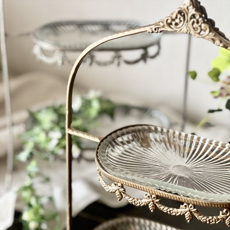 ディスプレイスタンド 2段 ゴールド シルバー 真鍮×ガラス インテリア