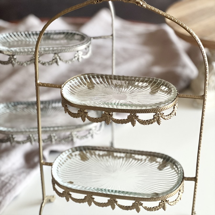 ディスプレイスタンド 2段 ゴールド シルバー 真鍮×ガラス インテリア