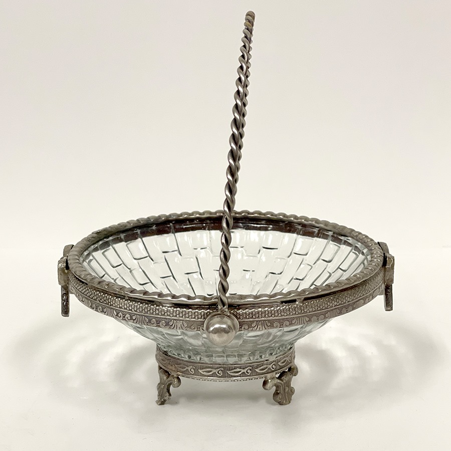 バスケット（取手付き）真鍮×ガラス ゴールド シルバー 小物入れ