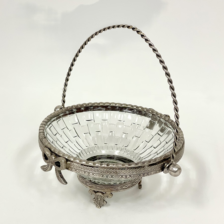 バスケット（取手付き）真鍮×ガラス ゴールド シルバー 小物入れ