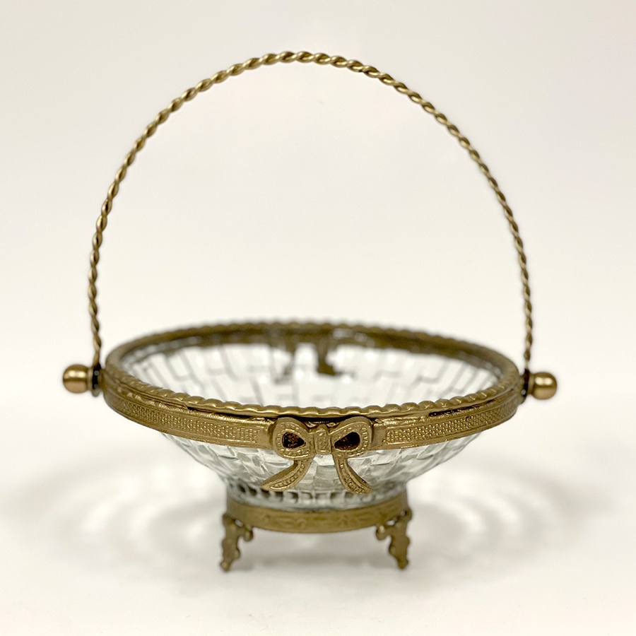 バスケット（取手付き）真鍮×ガラス ゴールド シルバー 小物入れ