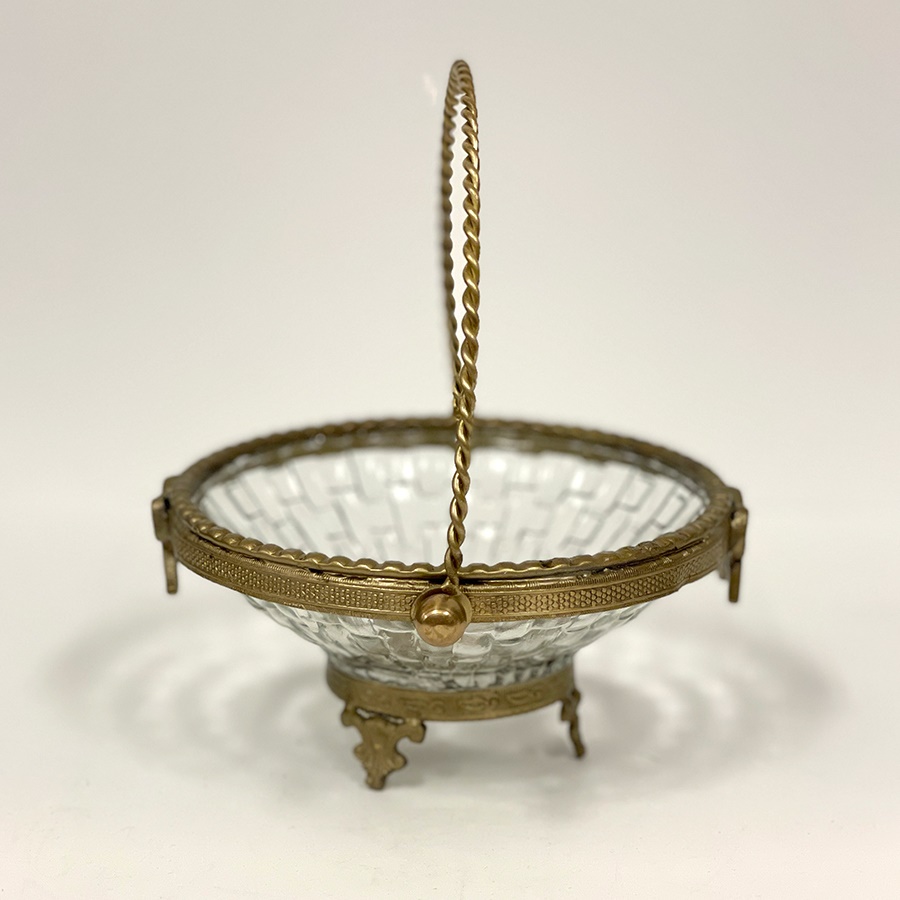 バスケット（取手付き）真鍮×ガラス ゴールド シルバー 小物入れ