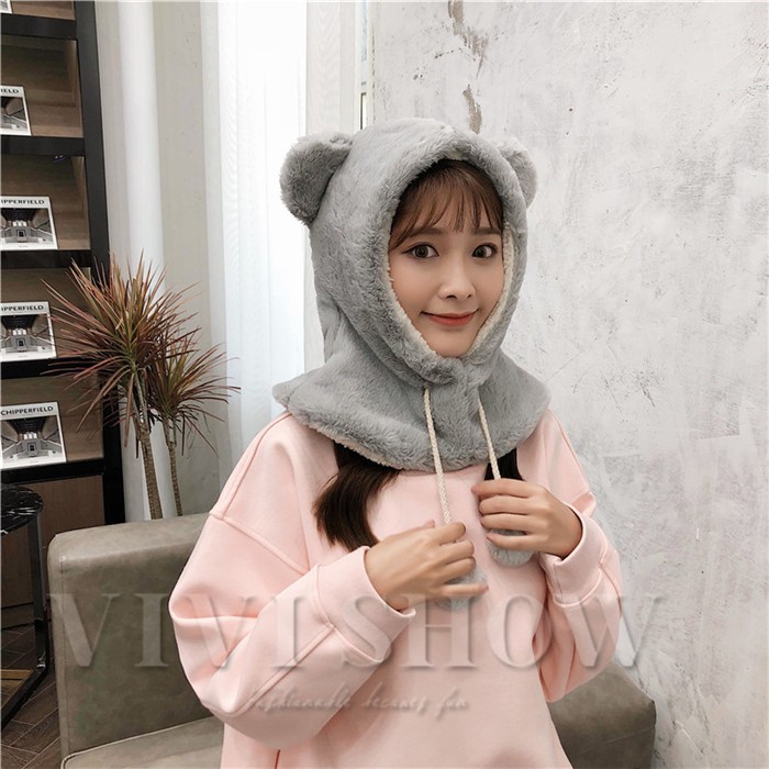 マフラー付きふわもこ帽子 マフラー帽子一体化 可愛い アニマル帽子