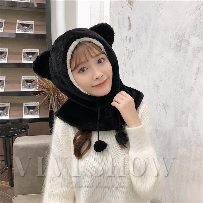 マフラー付きふわもこ帽子 マフラー帽子一体化 可愛い アニマル帽子