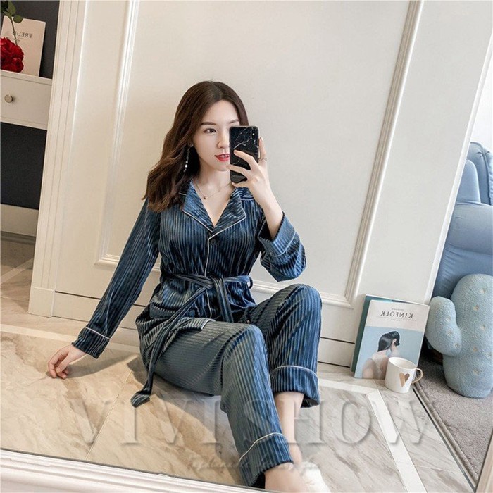 2点パジャマ レディース 秋冬 長袖パジャマ 前開き ベルト付き 部屋着