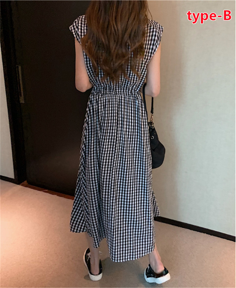 ワンピース ロング 夏 半袖 大きいサイズ ギンガムチェック