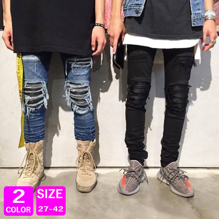 ストリートファッション ダメージデニム ゆったり 個性派 ダメージ デニム パンツ レディース ジーンズ ストリート系 原宿