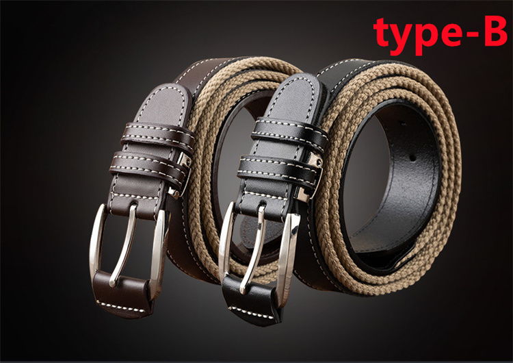 ベルト メンズ 編み 布ベルト レザートリム 作業着 レザーベルト belt