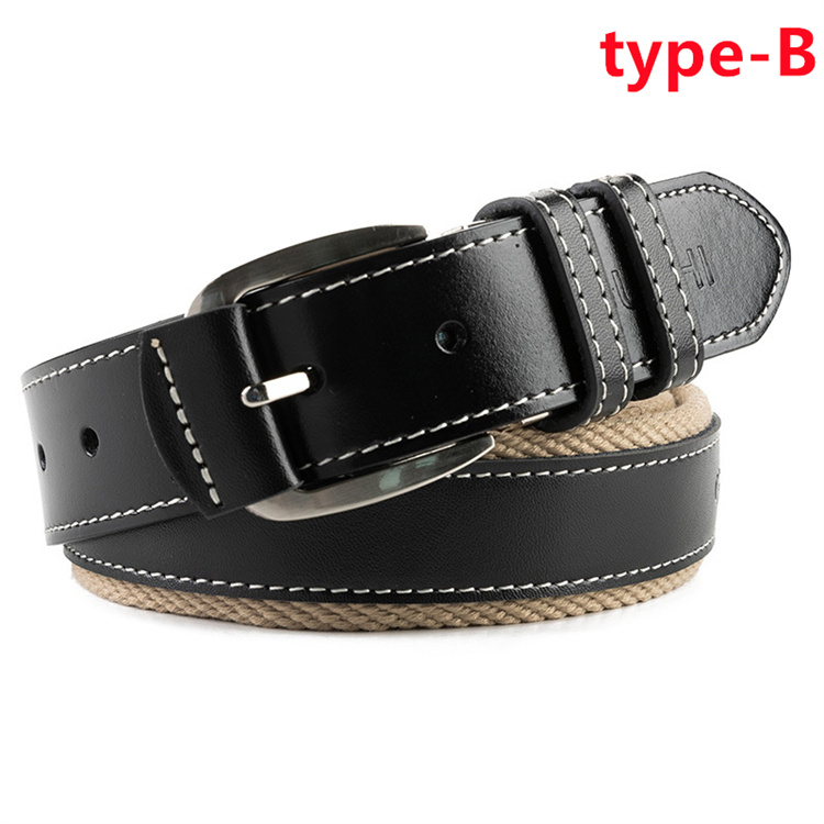 ベルト メンズ 編み 布ベルト レザートリム 作業着 レザーベルト belt