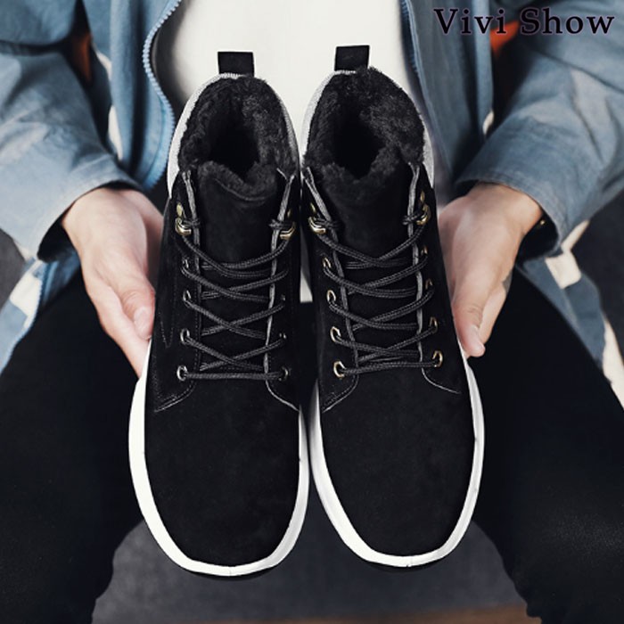 2020秋冬新作 スニーカー メンズ ハイカット 裏起毛 裏ボア付き レース
