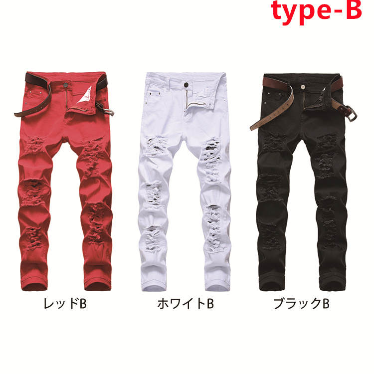 【メンズパンクジーンズ】ダメージ加工×ペイントスプラッター ストレッチスキニーデニム 破れ加工 ブラック 細身 男性用 トレンド デニムパンツ クラッシュ ダメージ メンズ スキニー 細身 大きいサイズ