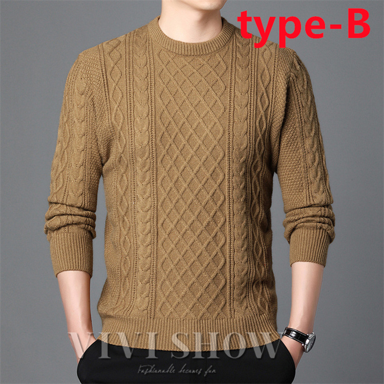 ニット セーター メンズ トップス 編みニット クールネック 長袖 無地