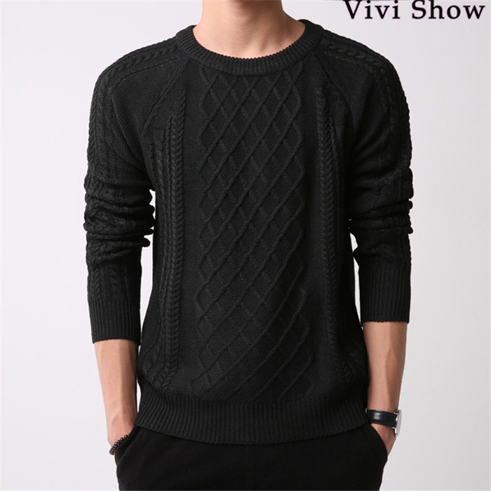 ニット セーター メンズ トップス 編みニット クールネック 長袖 無地