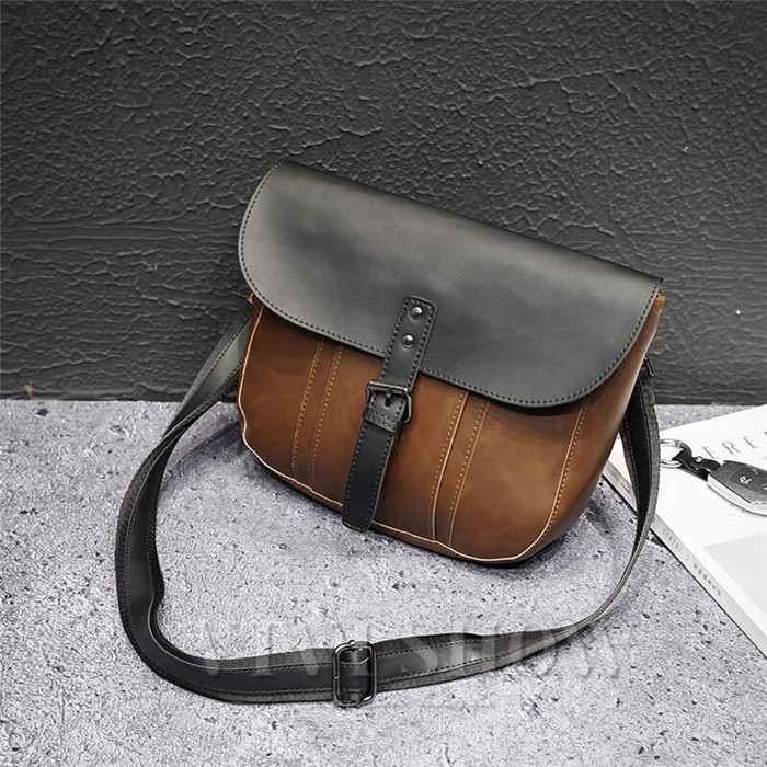 ショルダーバッグ レザー PU ツートン 革 メンズバッグ カジュアル