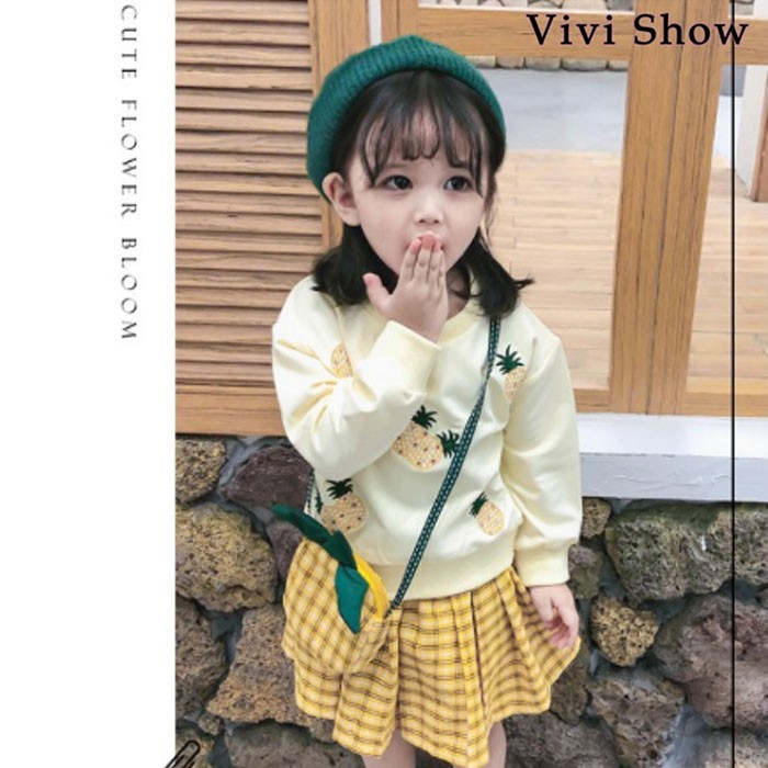 新しい洋服のサイズ、子供のスカートの偽の二点セット 子供服 2点セット トップス+スカート パイナップル柄 長袖