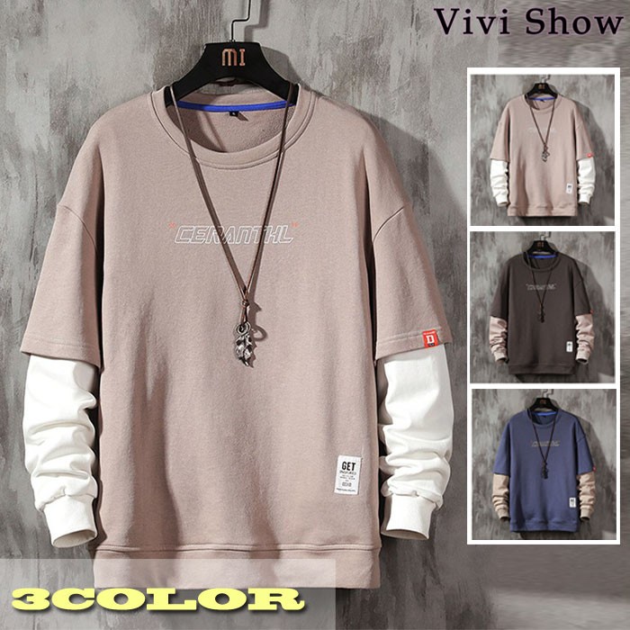 メンズ 重ね着ロンT カジュアル ゆったり スウェット M00543 最新版 Vネック Tシャツ メンズ 無地 長袖 インナー カットソー