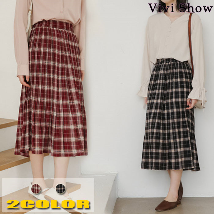 スカート チェック柄プリーツスカート ロングスカート おしゃれ 着痩せ