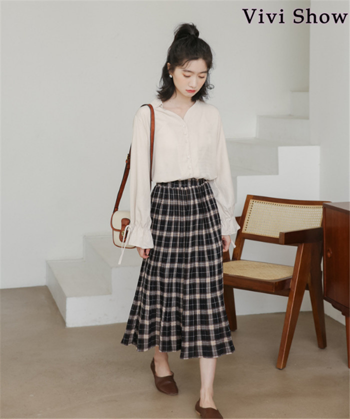 スカート チェック柄プリーツスカート ロングスカート おしゃれ 着痩せ