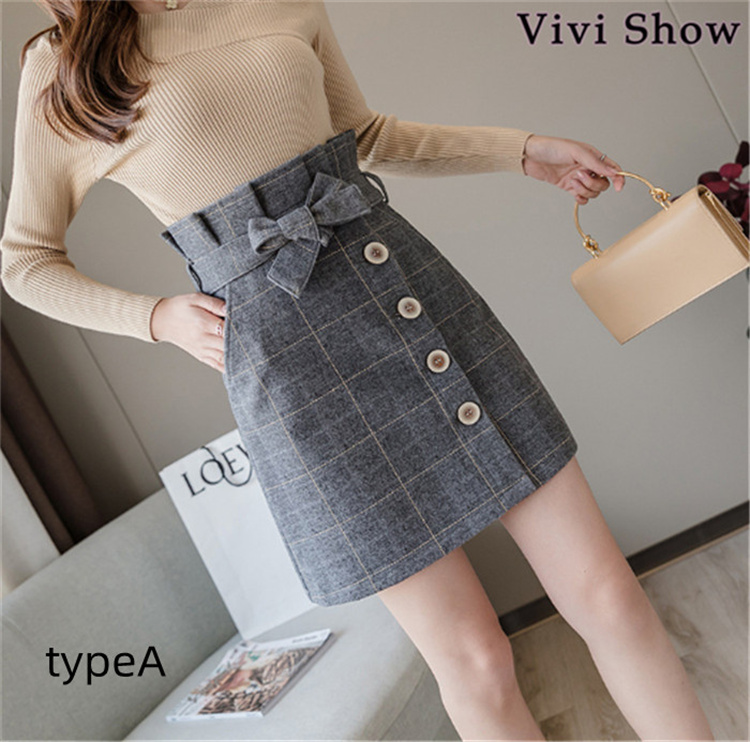 スカート チェック柄 ハイウエストベルト付き カジュアル レディース