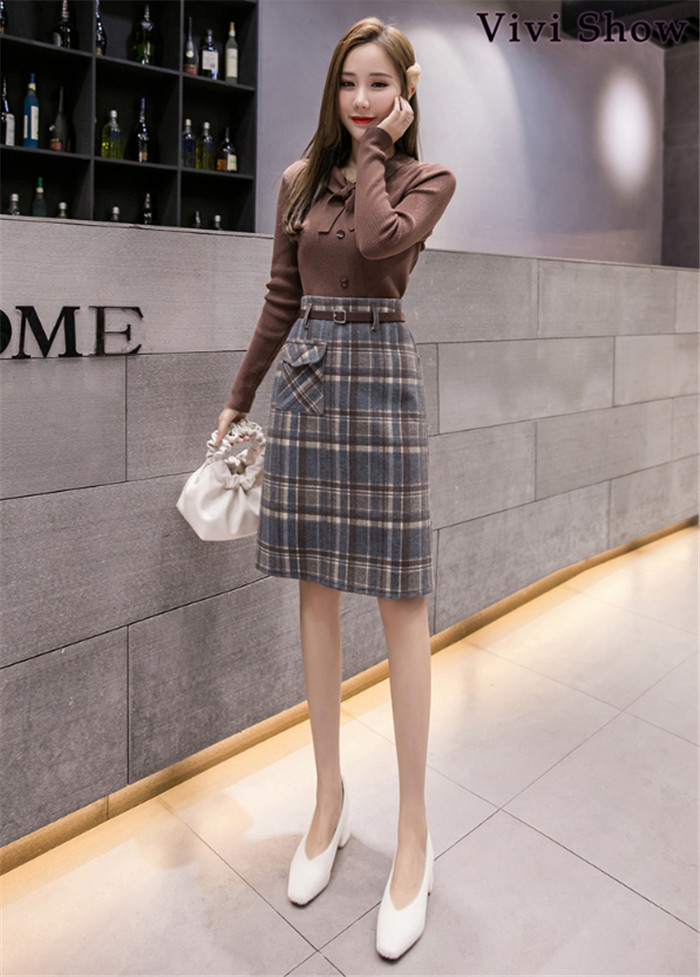 スカート レディースボトム 膝丈 チェック柄 ツイードスカート 秋冬