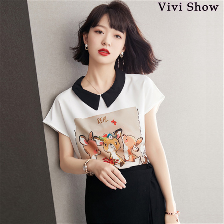 カットソー 半袖 レディース 襟付き プリント tシャツ ロンt 