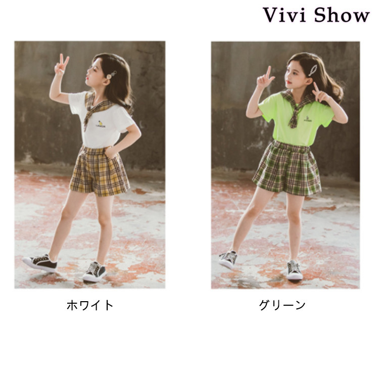 韓国 セットアップ 制服風 ブラウス 半袖 チェック ミニスカート 子供服 セットアップ 夏 韓国子供服 女の子 ジュニア キッズ