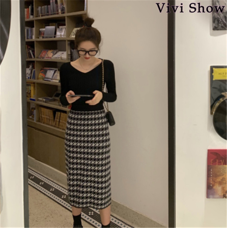 千鳥柄スカート ミモレ丈 スカート タイトスカート スレディース