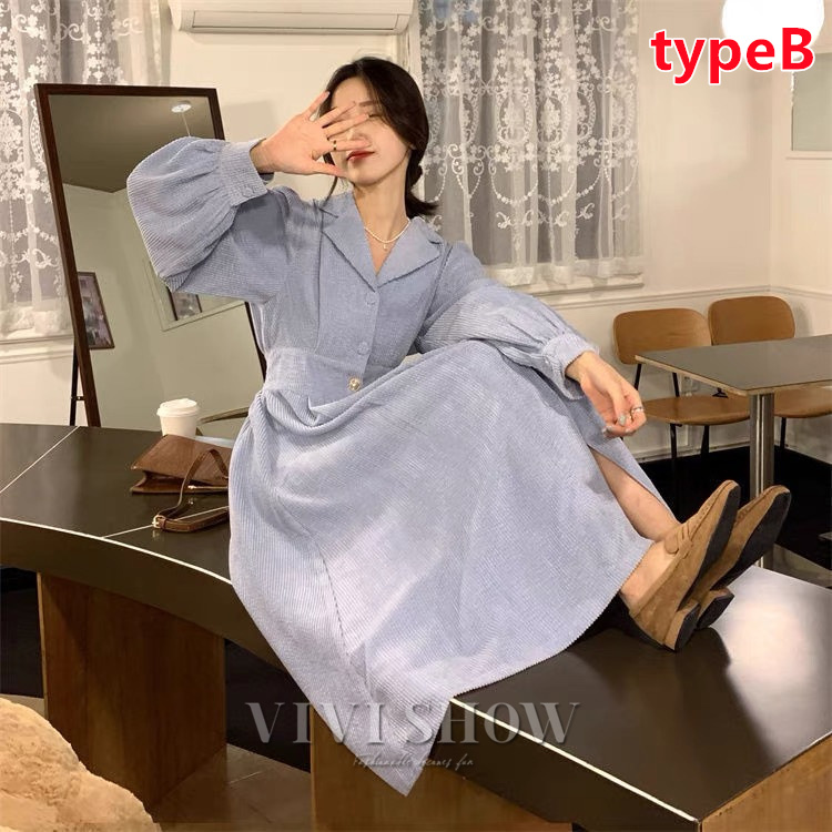 レディース シャツ ワンピース冬 ロング 膝丈 襟付き 長袖 大きい