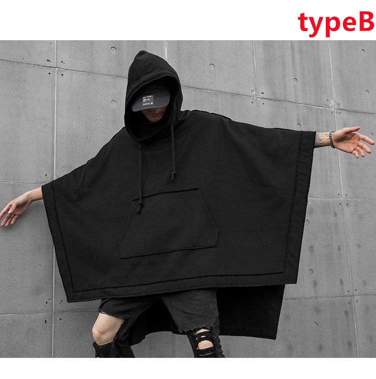 プルオーバーパーカー ケープマント メンズ ポンチョパーカー 無地