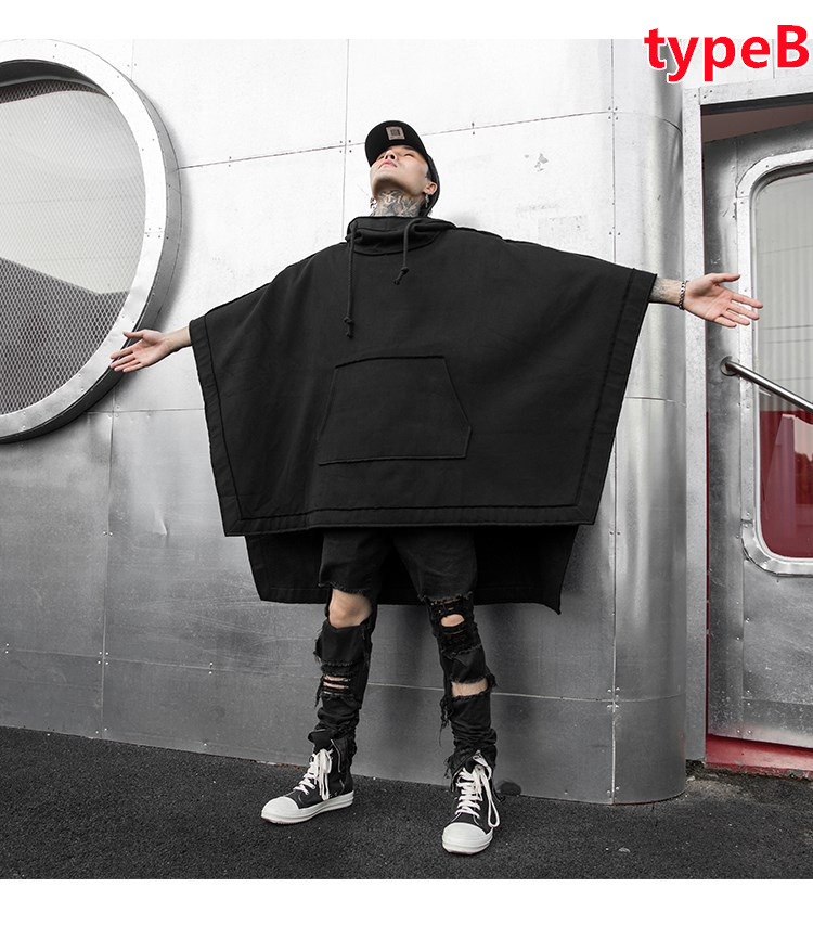 プルオーバーパーカー ケープマント メンズ ポンチョパーカー 無地