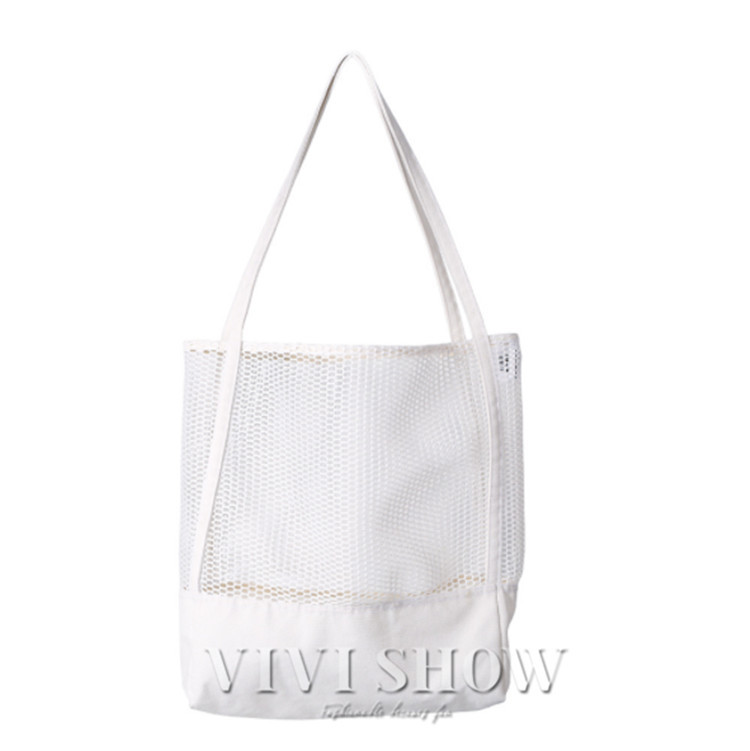トートバッグ バッグ 無地コットン白・黒メッシュトートバッグvivishow