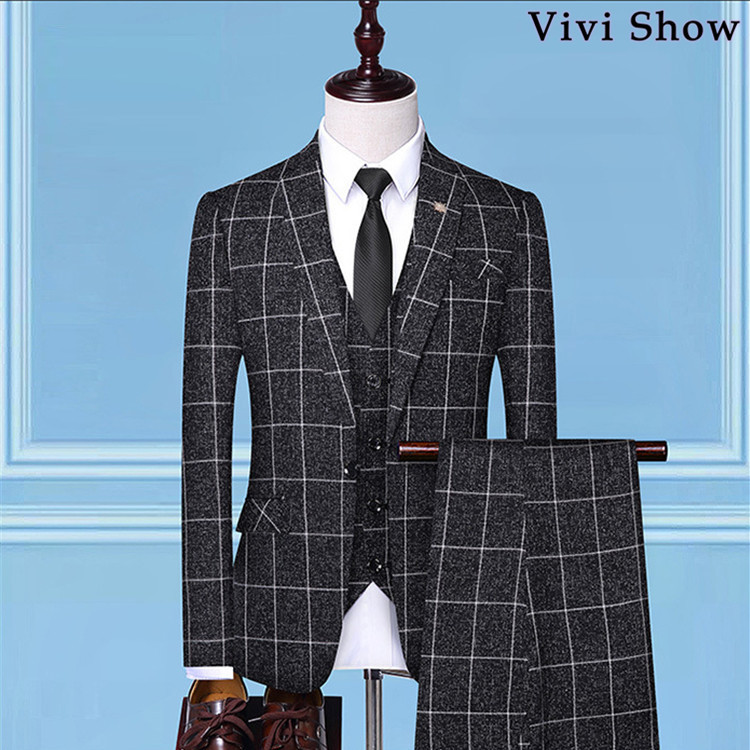 メンズ 3ピース スーツ チェック柄 ビジネススーツ セットアップ 3