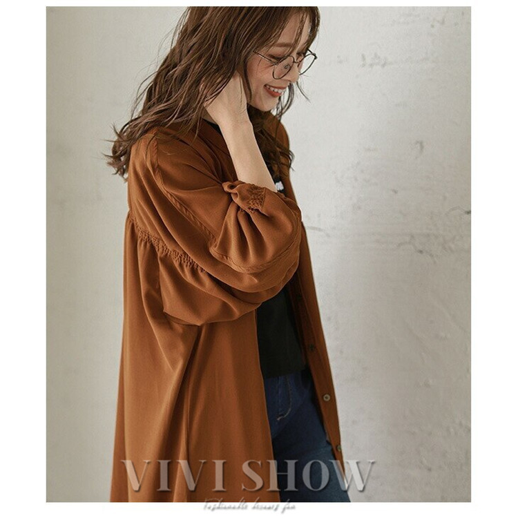 シャツワンピース ロング丈 ワンピース 長袖 バルーン袖 ロング