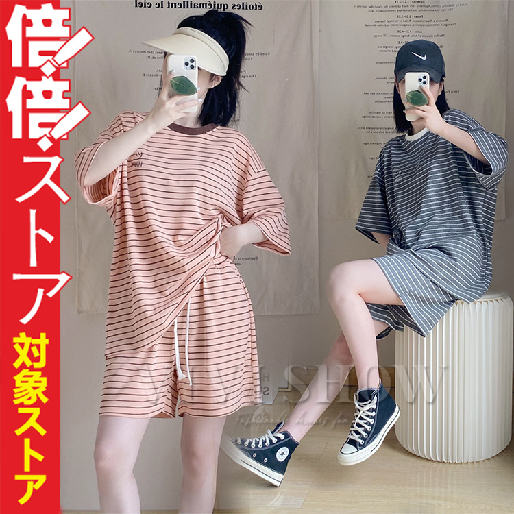 レディース パジャマ ルームウェア 夏 半袖パジャマ 可愛いルームウェア ボーダー ショットパンツ上下セット ゆったり オシャレカジュアル  vivishow :eap542:VIVISHOW 通販 
