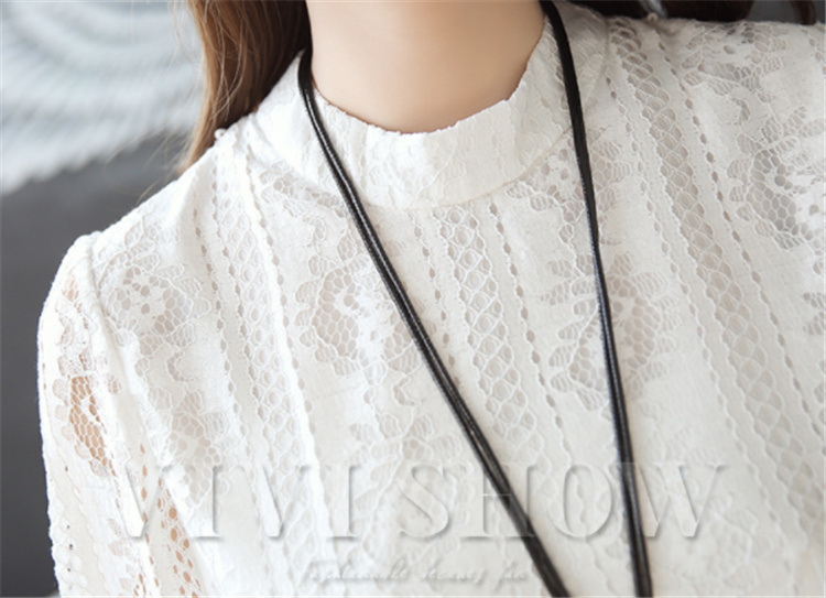 ブラウス レースチュニック 花柄 刺繍 レース 白 丸首 春 夏