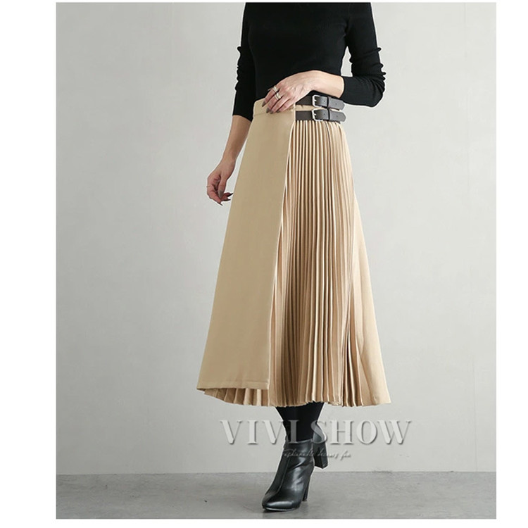 スカート レディース 無地 プリーツ切替 ロングスカート プリーツ