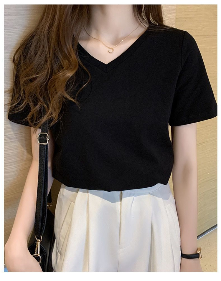 Tシャツ レディース 半袖 ニット Vネック シンプル カジュアル 定番