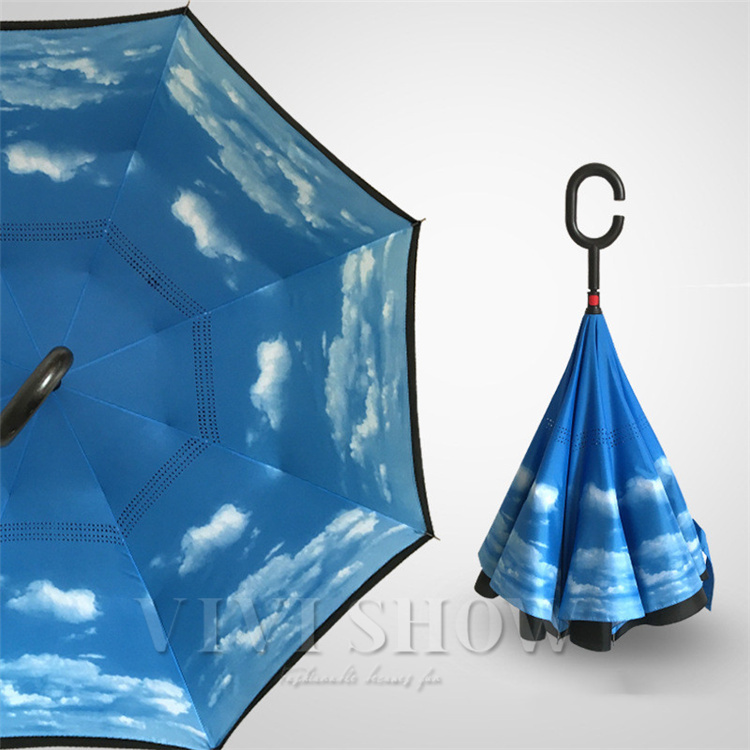 レディース 逆折り式傘 逆開き傘 晴雨兼用 持ち手C型 長傘 日傘 長傘 