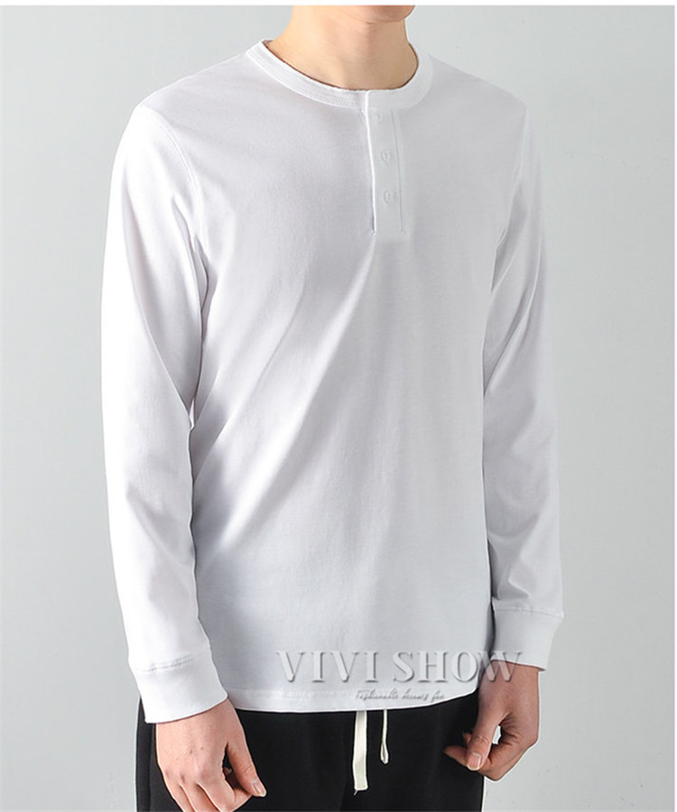 ロンT メンズ Tシャツ 長袖 ヘンリーネック ロングTシャツ 無地 クルー